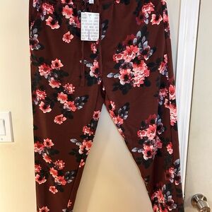 LuLaRoe Burgundy Floral Pants
